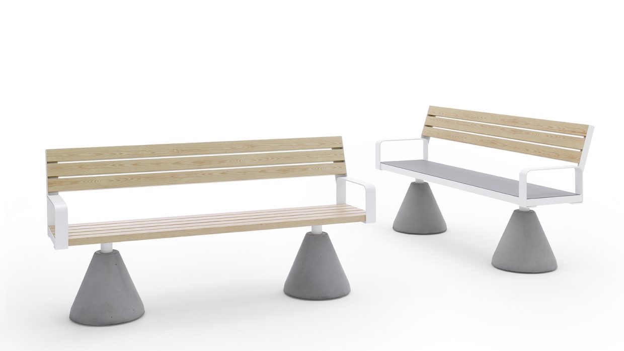 BENCH WITH BACKREST WITH CONICAL BASE .040